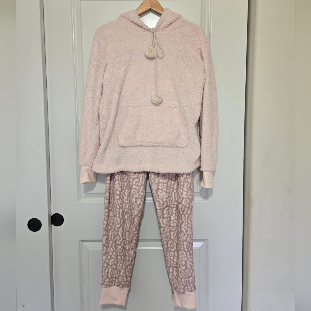 New Jessica Simpson Pink Hooded Pajama 2 Pc Set Size Medium